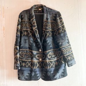 Vintage Boho Western Aztec Print Tapestry Blazer Jacket